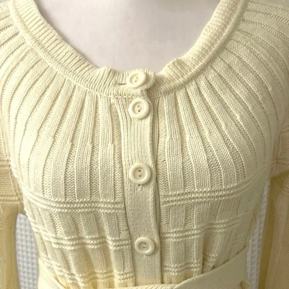 Moth Anthropologie Ribbed Chunky Knit Button Front Belted Bell Sleeve Sweater M